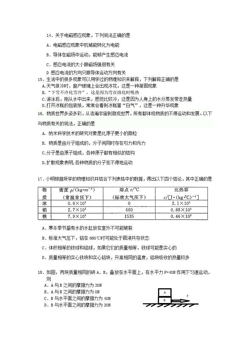 九年级物理山东省潍坊市九年级学业水平模拟考试（二模）物理试题第3页
