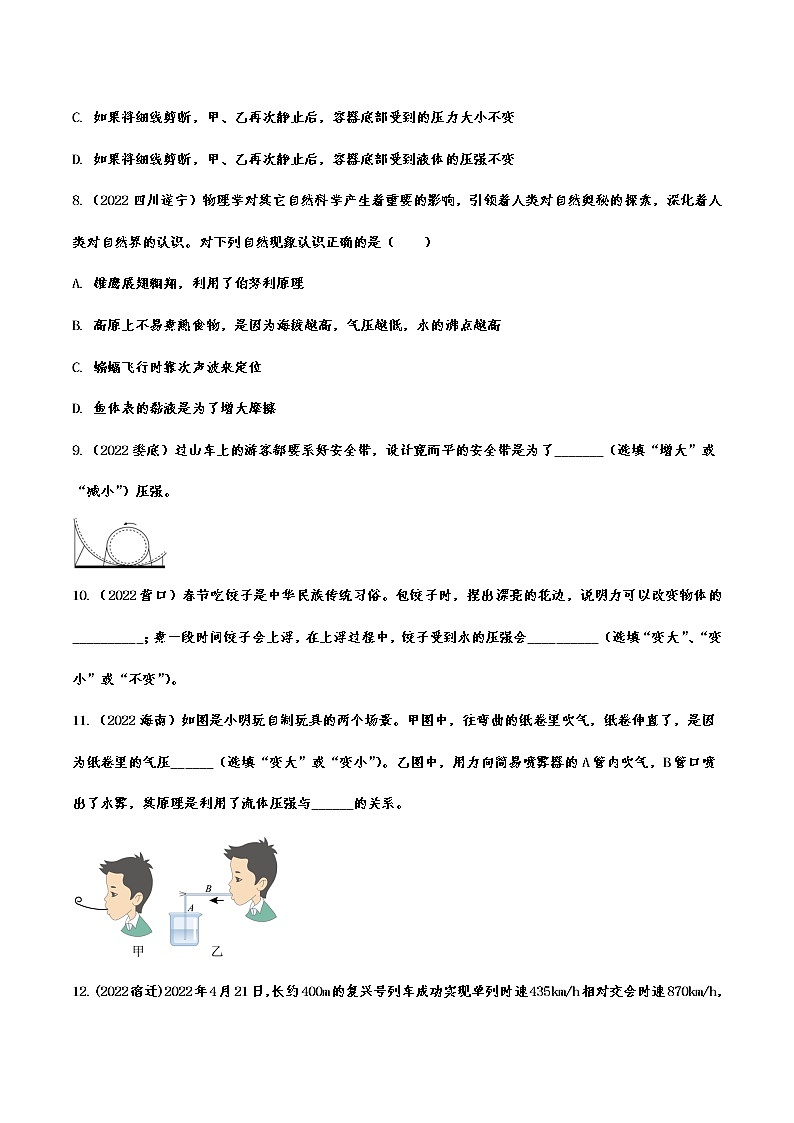 2022年中考物理真题专题演练：压力与压强(含答案)03