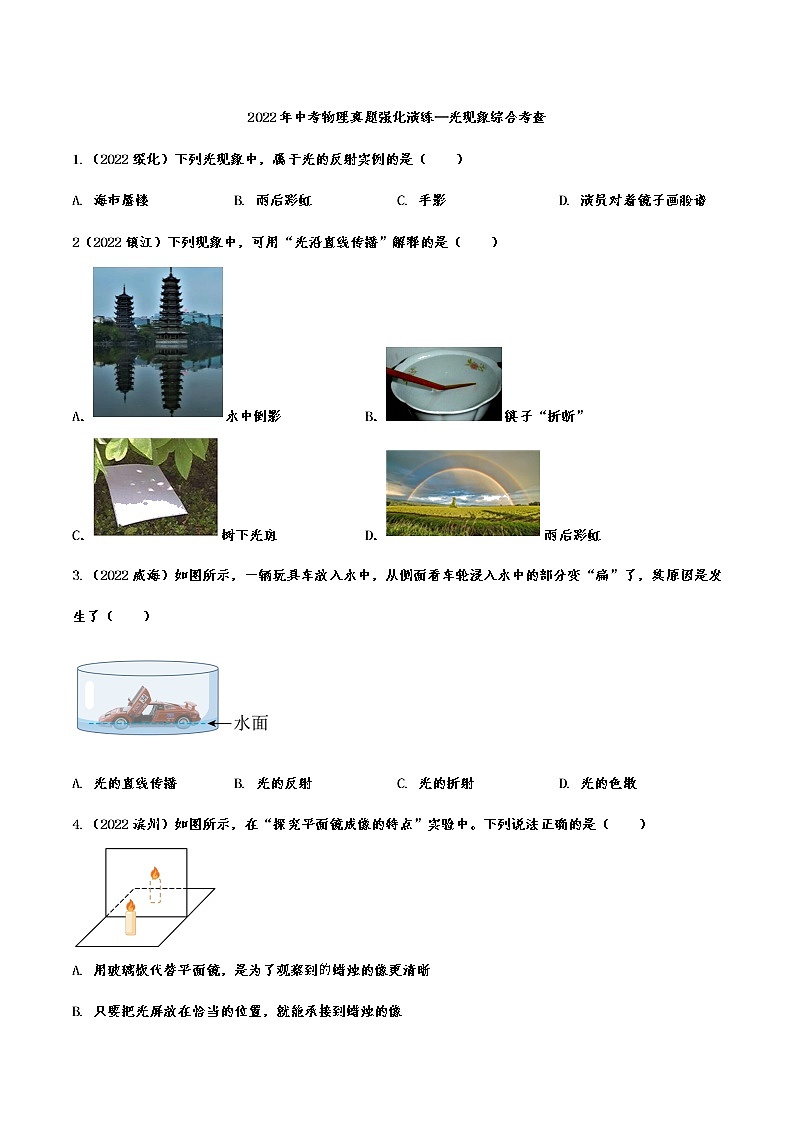 2022年中考物理真题强化演练：光现象综合考查(含答案)01