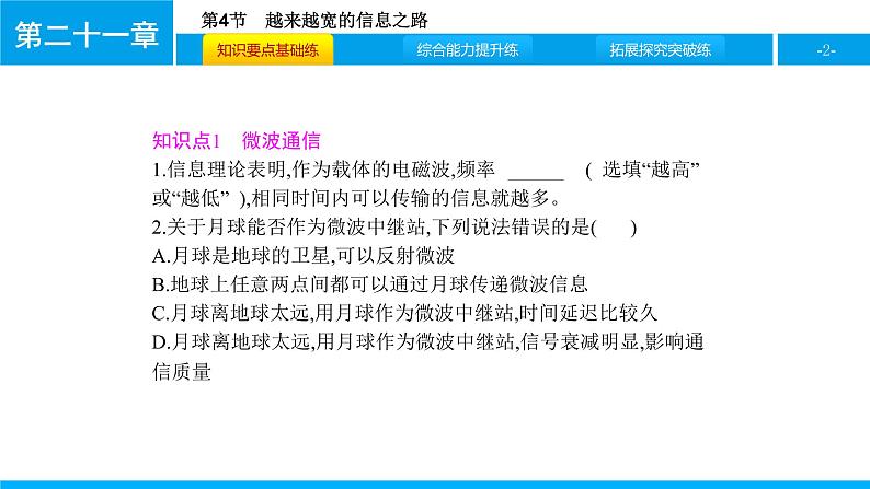 物理人教版九年级下册同步教学课件第21章 第4节 越来越宽的信息之路02