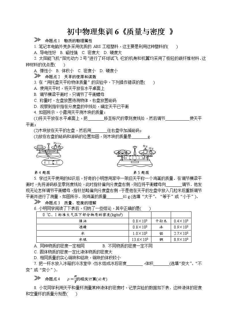 中考物理专题复习分类集训（真题版） 分类集训：6　质量与密度（含答案）01