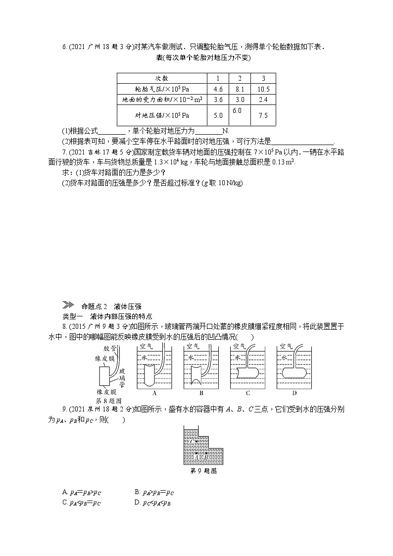 中考物理专题复习分类集训（真题版） 分类集训：8　压强（含答案）第2页
