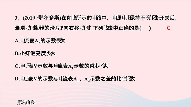 物理人教版九年级上册 同步教学课件第17章 欧姆定律 专题训练8 欧姆定律之动态电路定性分析04