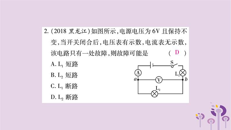 物理人教版九年级上册同步教学课件第16章 电压电阻 专题训练6 电路故障分析03