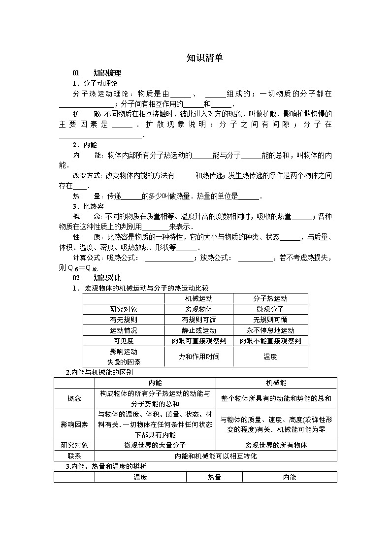 九年级物理知识清单01