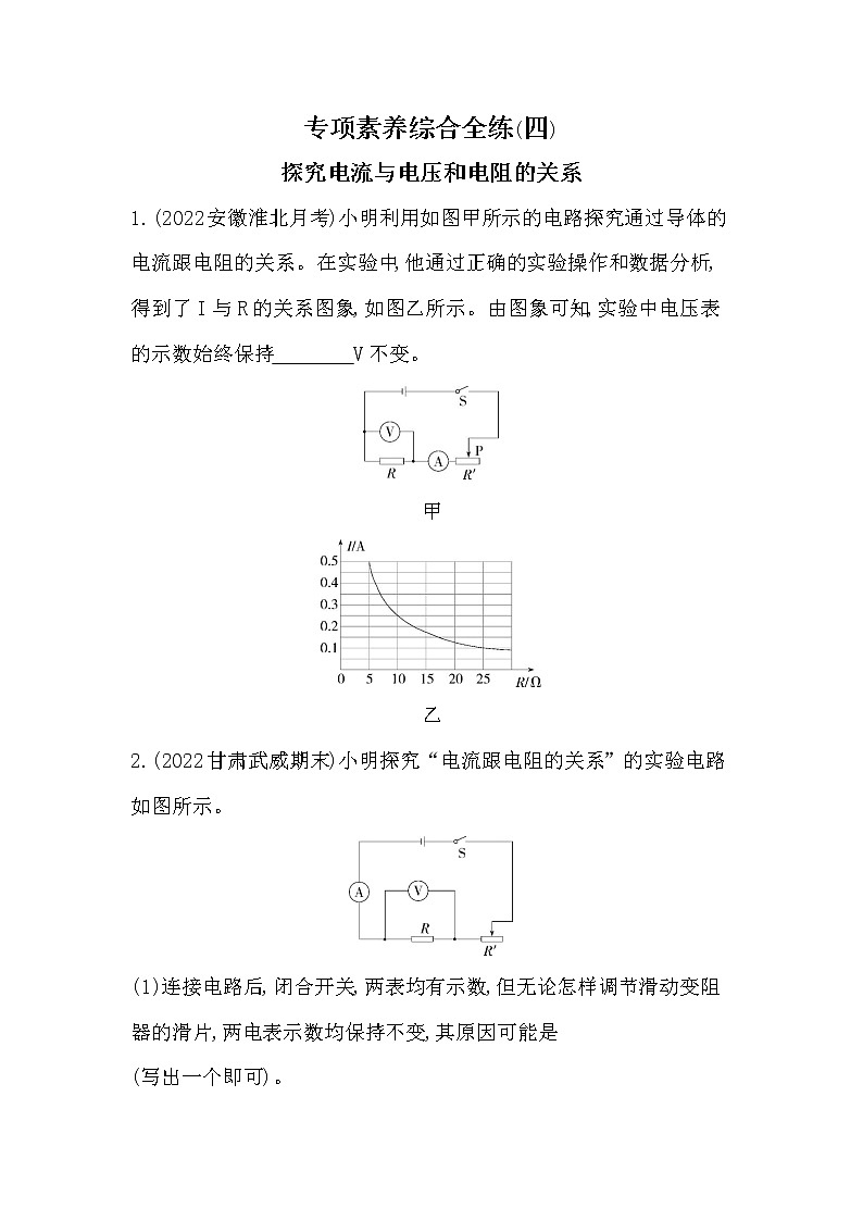 专项素养综合全练(四)探究电流与电压和电阻的关系同步训练第1页