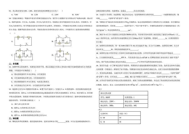 四川省攀枝花市2022年中考物理试卷（附解析）02