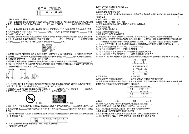 沪科版初中物理八年级全册单元测试  第三章声的世界试卷01