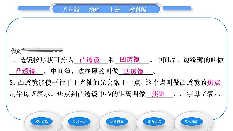 教科版九年级物理上第四章在光的世界里 第五节　科学探究：凸透镜成像第1课时　认识透镜 习题课件05