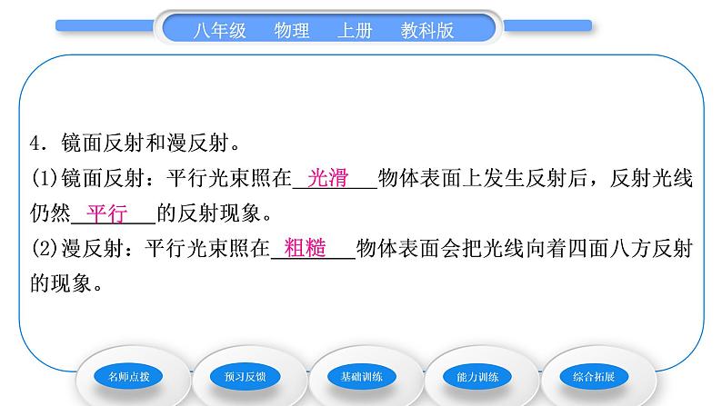 教科版九年级物理上第四章在光的世界里 第二节　光的反射定律 习题课件07