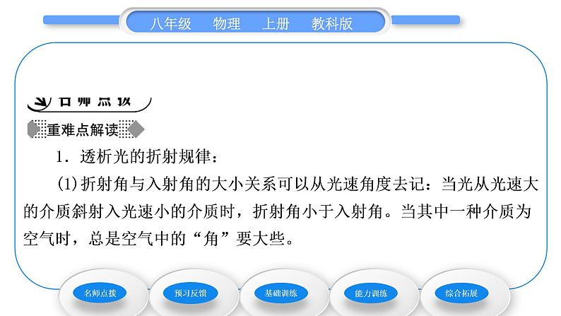 教科版九年级物理上第四章在光的世界里 第四节　光的折射 习题课件02