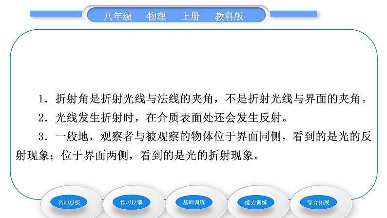 教科版九年级物理上第四章在光的世界里 第四节　光的折射 习题课件05