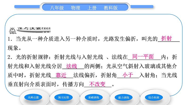 教科版九年级物理上第四章在光的世界里 第四节　光的折射 习题课件06