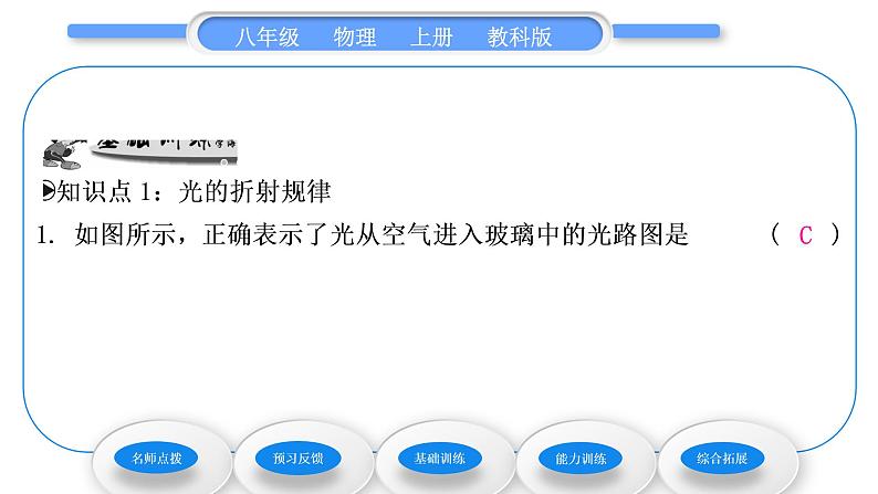 教科版九年级物理上第四章在光的世界里 第四节　光的折射 习题课件08