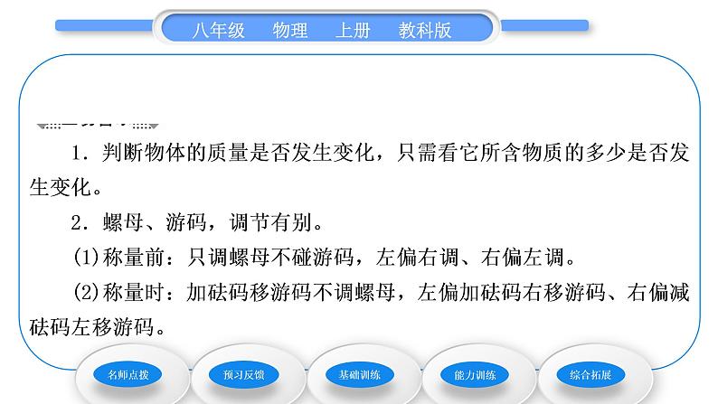 教科版九年级物理上第六章质量与密度 第一节　质　量 习题课件第4页