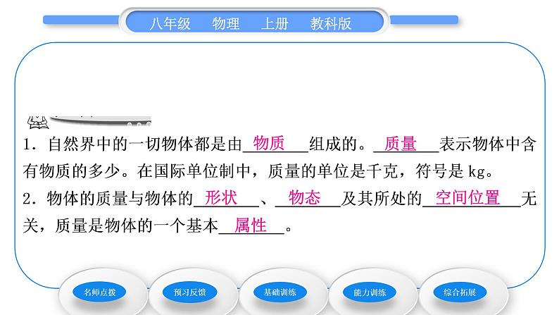 教科版九年级物理上第六章质量与密度 第一节　质　量 习题课件第5页