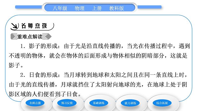 教科版九年级物理上第四章在光的世界里 第一节　光源　光的传播 习题课件02