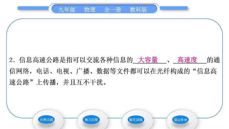 教科版九年级物理全册第十章电磁波与信息技术10．2　电磁波的应用　10.3　改变世界的信息技术习题课件07