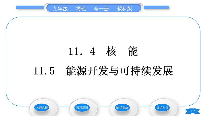 教科版九年级物理全册第十一章物理学与能源技术11．4　核　能　11.5　能源开发与可持续发展习题课件第1页