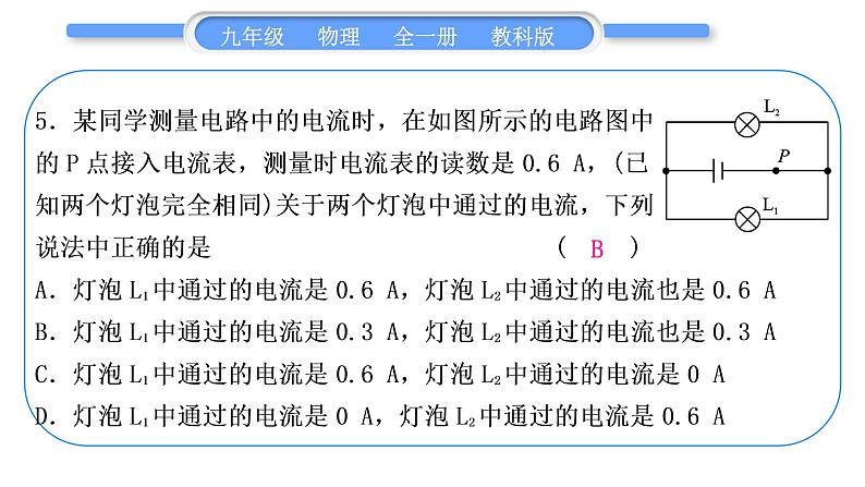 教科版九年级物理全册第四章探究电流综合练习(3.4～4.2)习题课件06