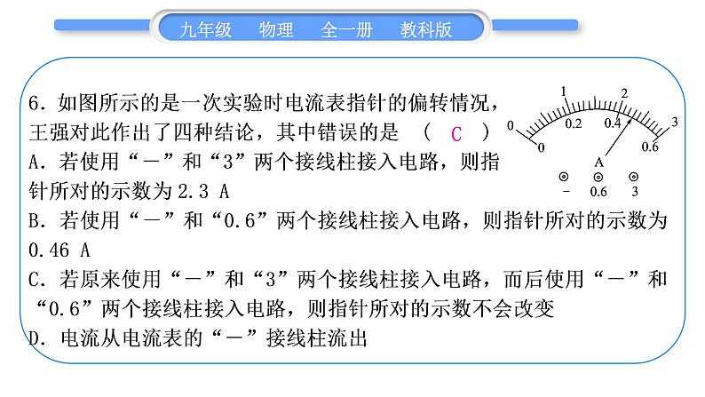 教科版九年级物理全册第四章探究电流综合练习(3.4～4.2)习题课件07