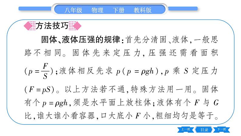 教科版八年级物理下第九章压强 小专题三  固体、液体压强大小的比较与计算 习题课件第2页