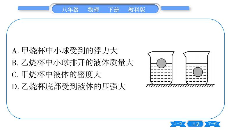 教科版八年级物理下第十章流体的力现象 小专题四  比较浮力、压强的大小 习题课件05