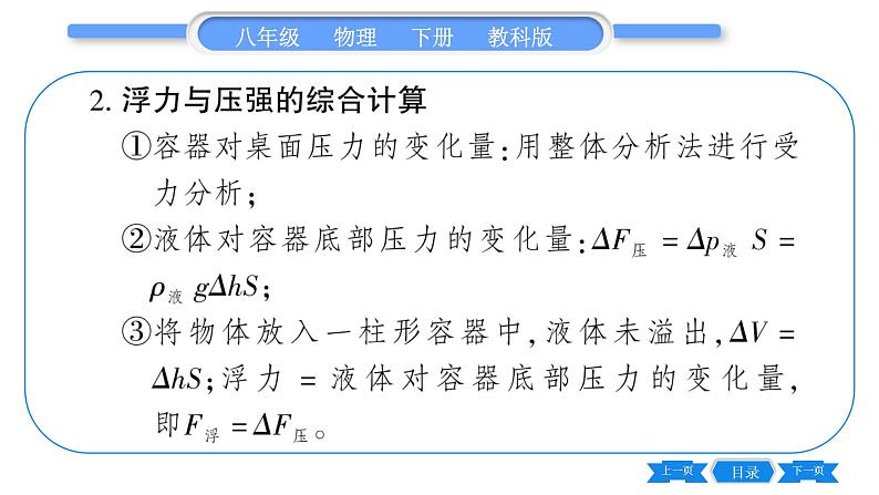 教科版八年级物理下第十章流体的力现象 小专题六  压强与浮力的综合计算 习题课件03