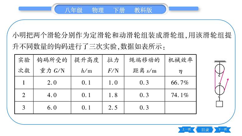 教科版八年级物理下第十一章机械与功 第4节  机械效率  第2课时  测量机械效率 习题课件07