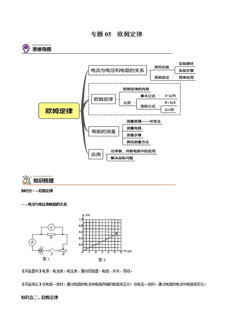 人教版物理九年级全册考点大串讲  专题05  欧姆定律（知识梳理+专题过关）（含解析）01