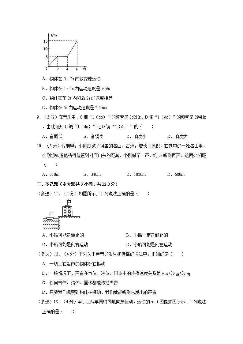 山东省聊城市莘州中学2022-2023学年八年级上学期月考物理试卷(含答案)第2页