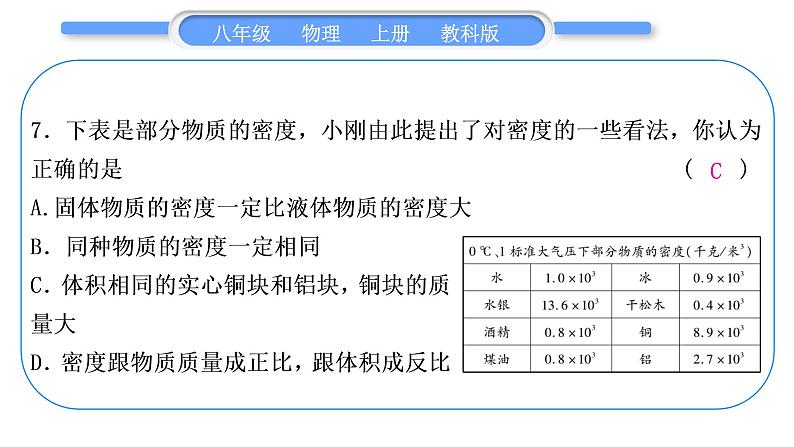 科教版八年级物理上周周测十(6.1～6.2)习题课件第8页