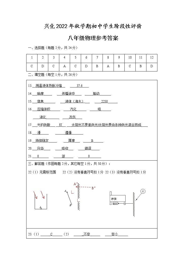 八年级物理参考答案第1页