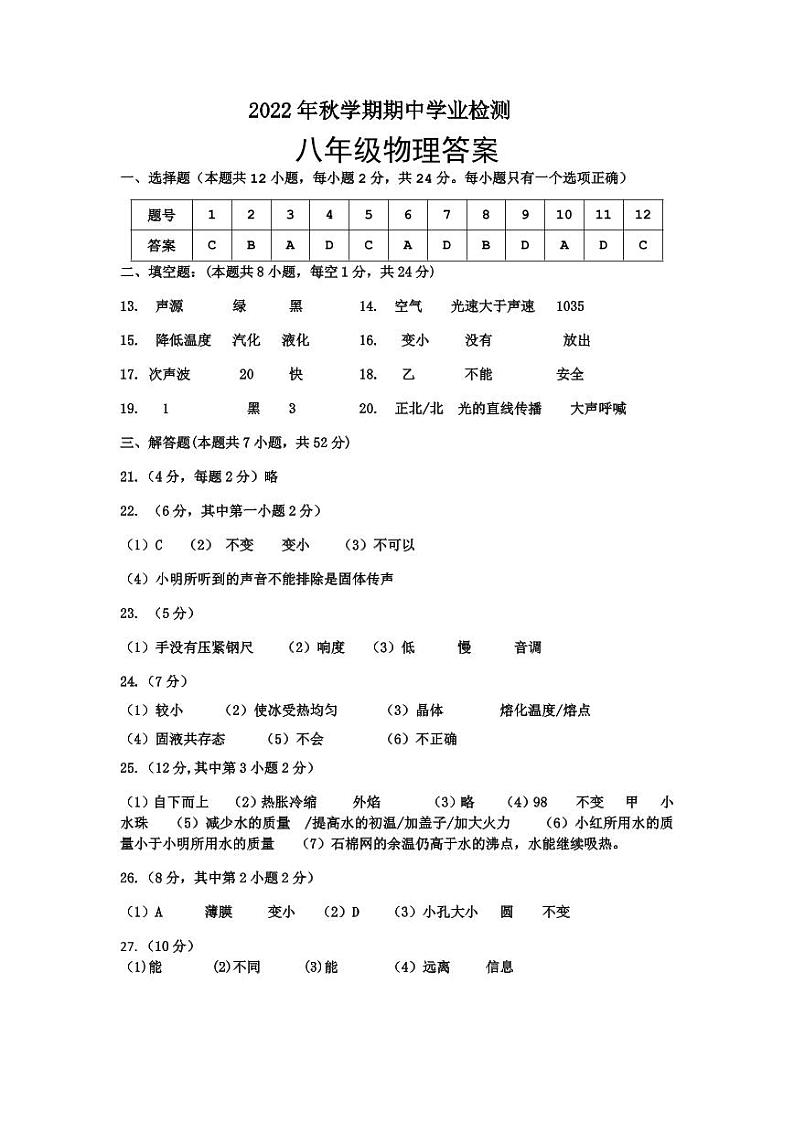 八年级物理答案第1页