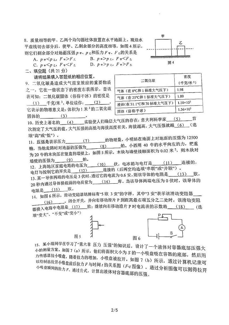 上海市西延安中学2022-2023学年上学期九年级物理综合测试卷第2页