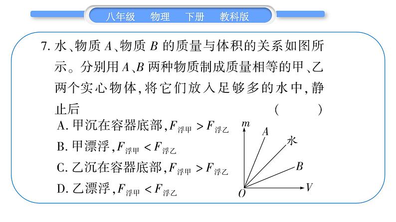 教科版八年级物理下单元周周测八 （10.3一10.4）习题课件08