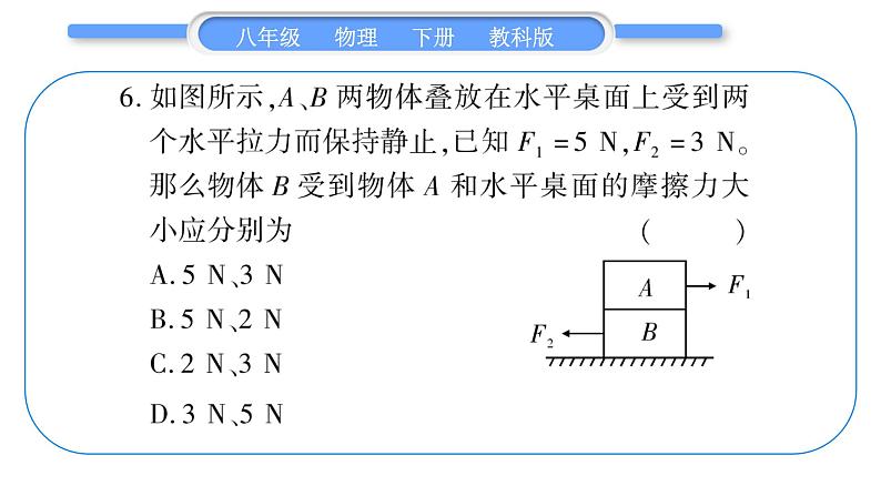 教科版八年级物理下单元周周测二 （7.1一7.5）习题课件第7页