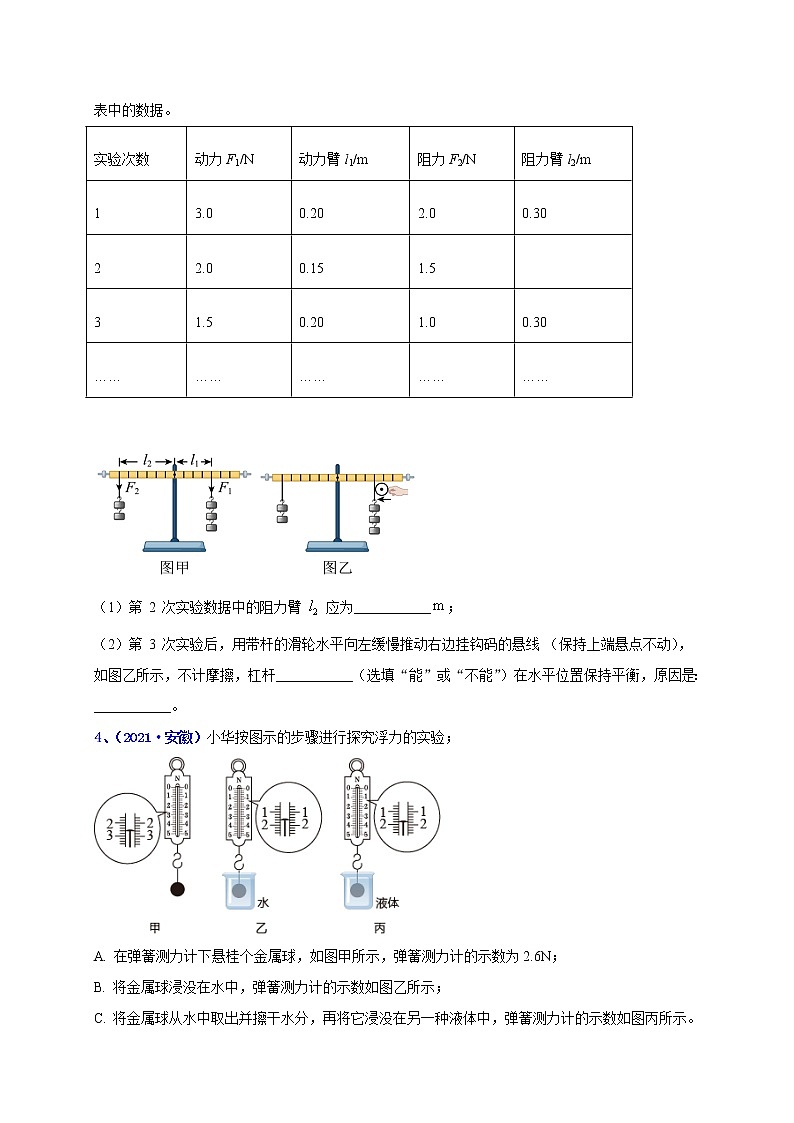 2018-2022年安徽中考物理5年真题1年模拟汇编 专题19 实验题（学生卷+教师卷）02