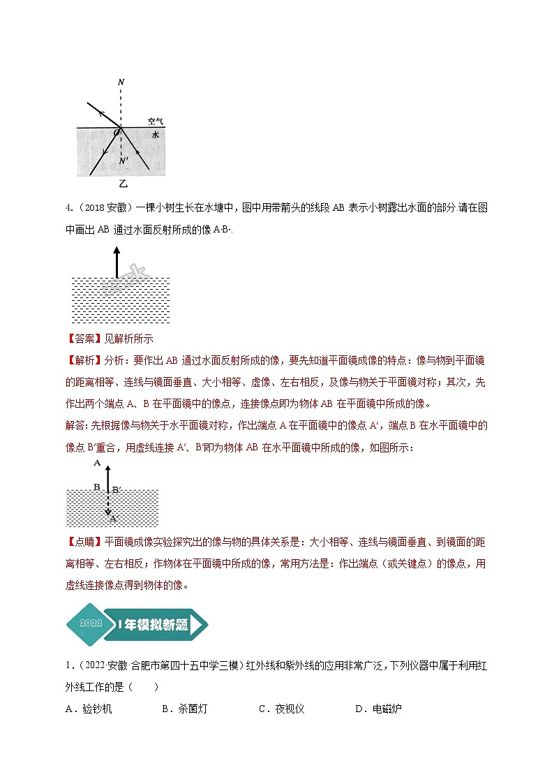 专题02 光现象--5年（2018-2022）中考1年模拟物理分项汇编（安徽专用）（解析版）第3页