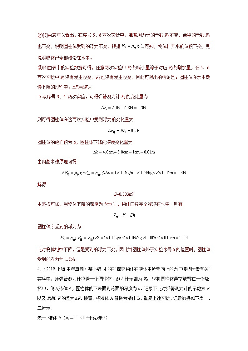 专题11 压强与浮力（实验题）-5年（2018-2022）中考1年模拟物理分项汇编（上海专用）（解析版）第3页