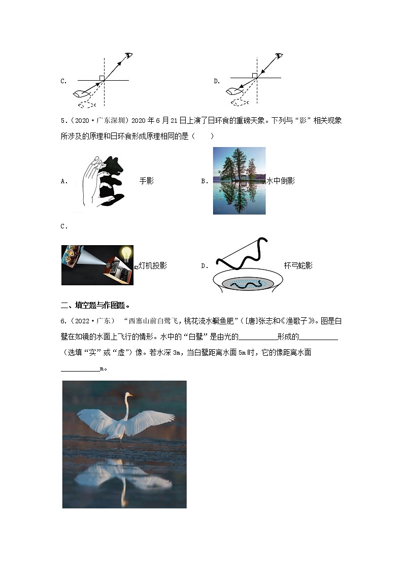 2020-2022年广东中考物理3年真题汇编 专题02 光现象（学生卷+教师卷）02