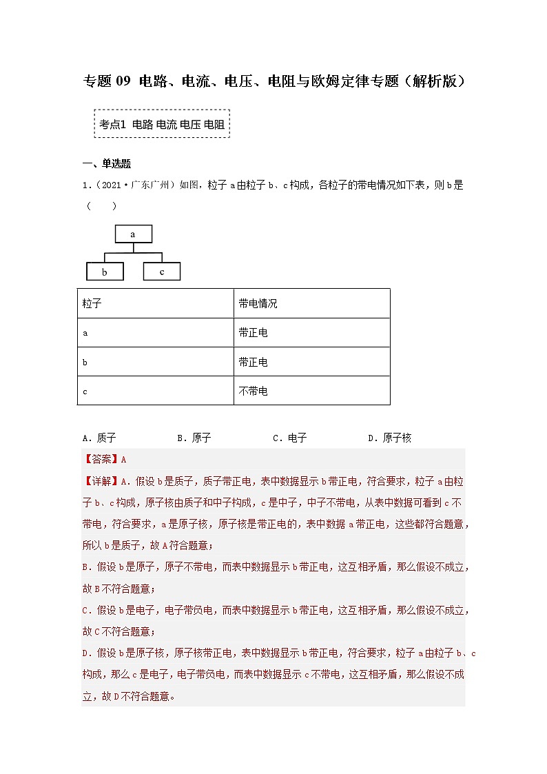 专题09 电路、电流、电压、电阻与欧姆定律专题（解析版）第1页
