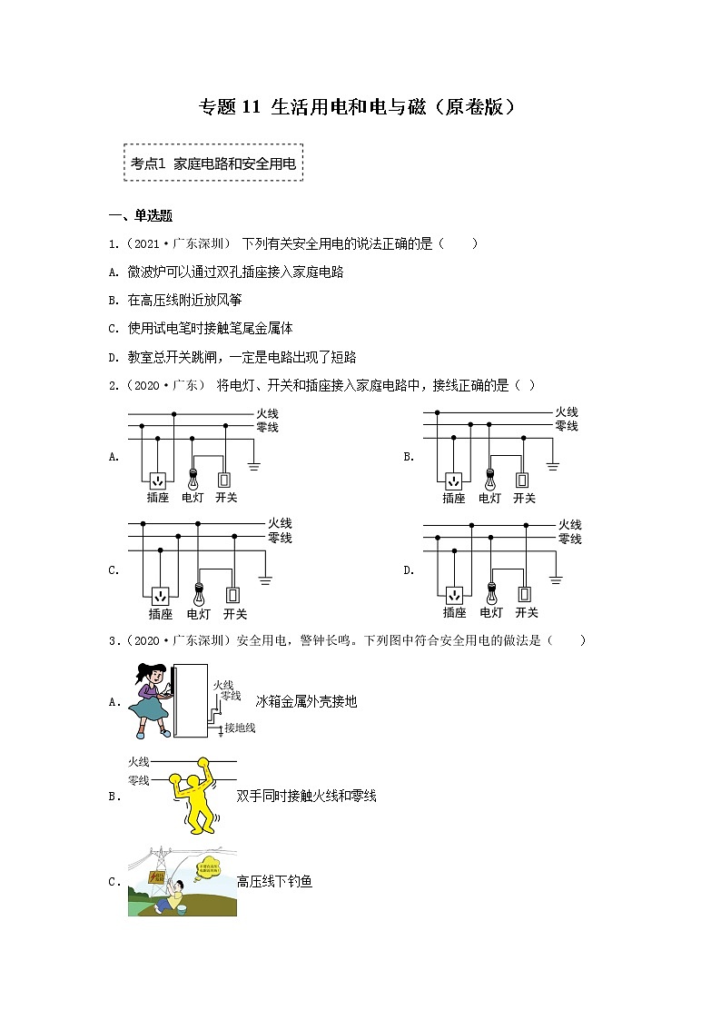 专题11 生活用电和电与磁（原卷版）第1页