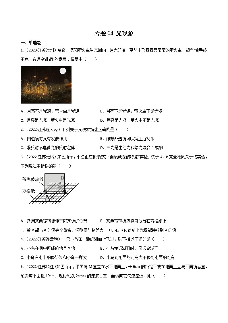专题04 光现象·三年（2020-2022）中考物理真题分项汇编（江苏专用）（原卷版）第1页