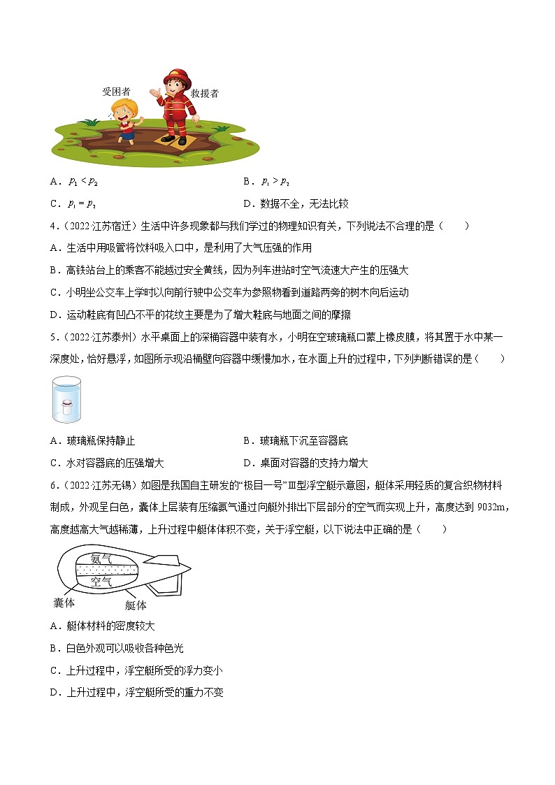 专题10 压强和浮力·三年（2020-2022）中考物理真题分项汇编（江苏专用）（原卷版）第2页