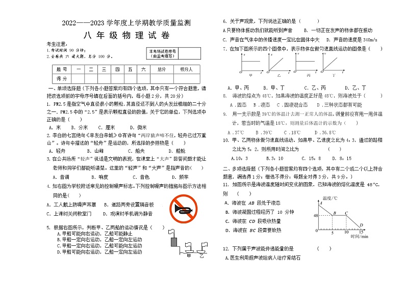 黑龙江省齐齐哈尔市富裕县励志民族中学2022-2023学年八年级上学期期中考试物理试题(含答案)01