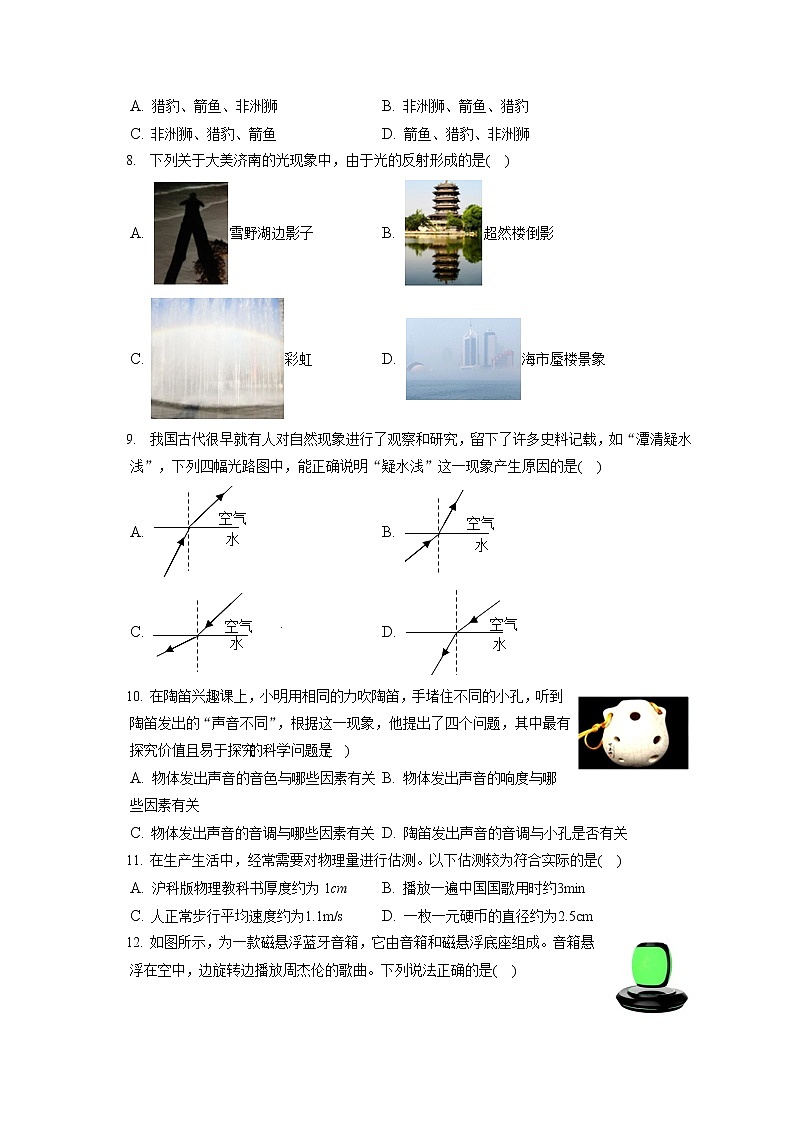 2022-2023学年山东省济南市历下区八年级（上）期中物理试卷(含答案解析)第2页