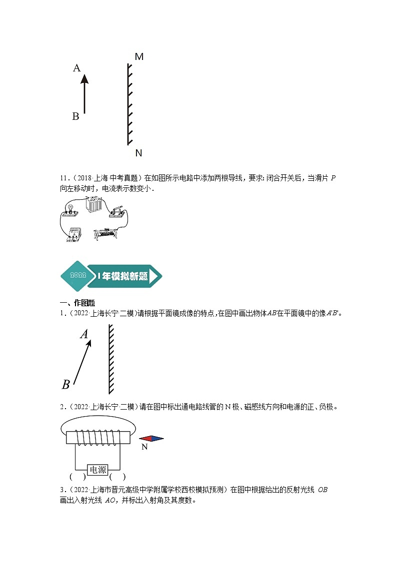 2018-2022年上海中考物理5年真题1年模拟汇编 专题19 作图题（学生卷+教师卷）03
