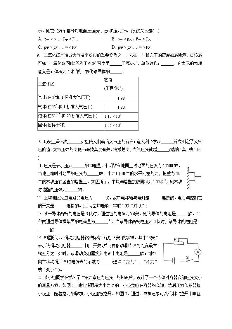 2022-2023学年上海市西延安中学九年级（上）期中物理试卷（含答案解析）02