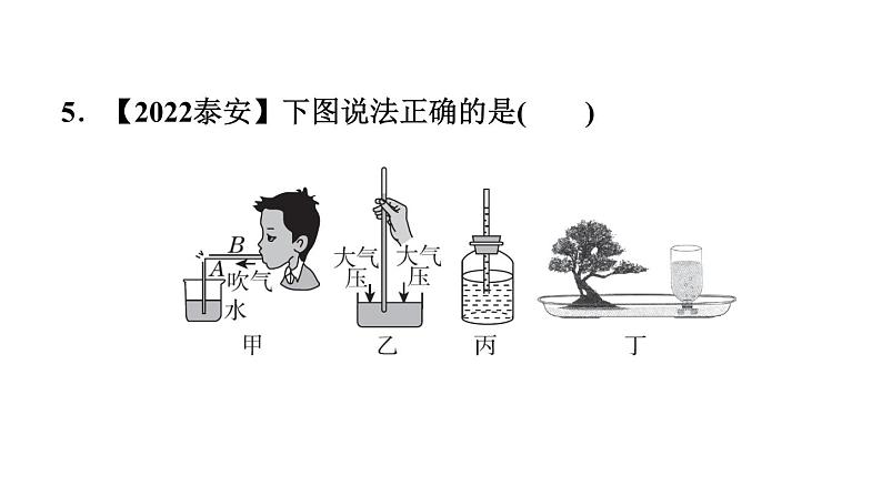 中考物理复习第11课时大气压强流体压强与流速的关系课后练课件第7页